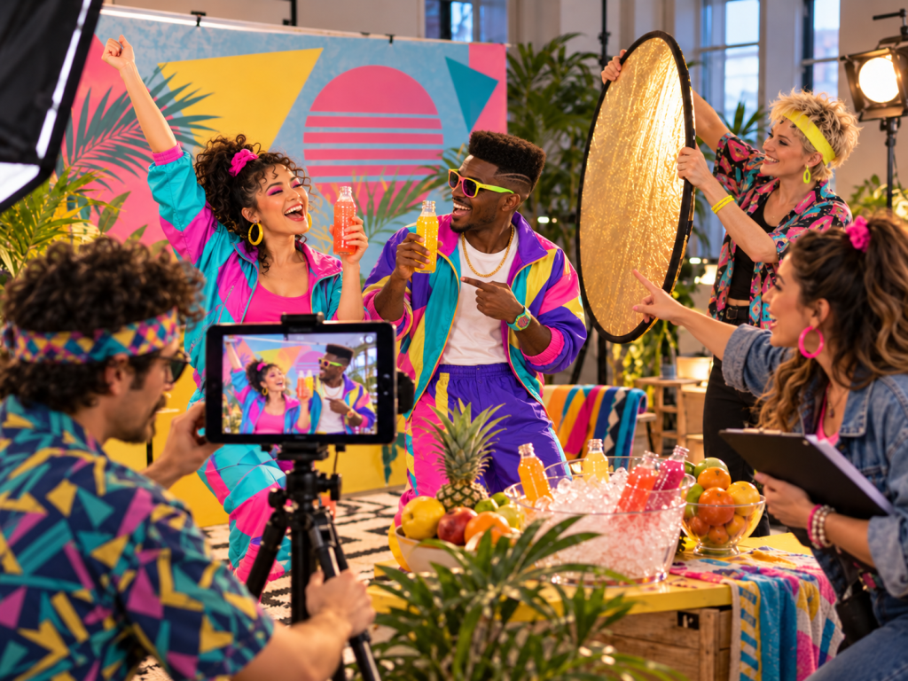 Équipes en tournage d’un film publicitaire